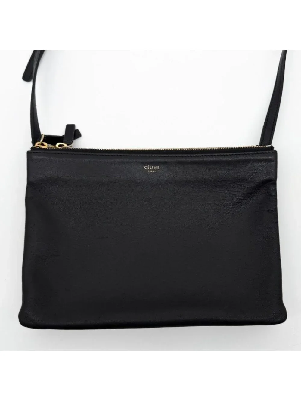 Celine Trio Large Shoulder Bag Black Leather Clutch